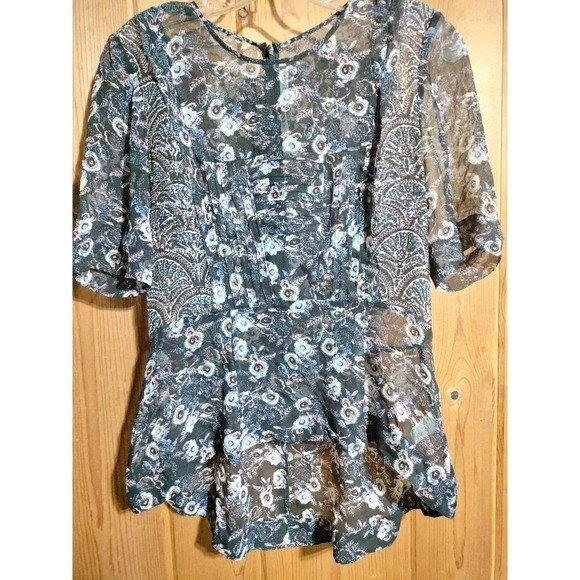 Veronica Beard 100% Silk floral sheer blouse asymmetrical hem woman size 4 - Picture 15 of 16
